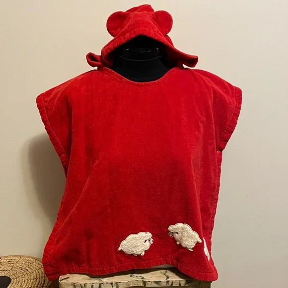 Red Hooded Poncho with Sheep Appliqué - Picture 2 of 13